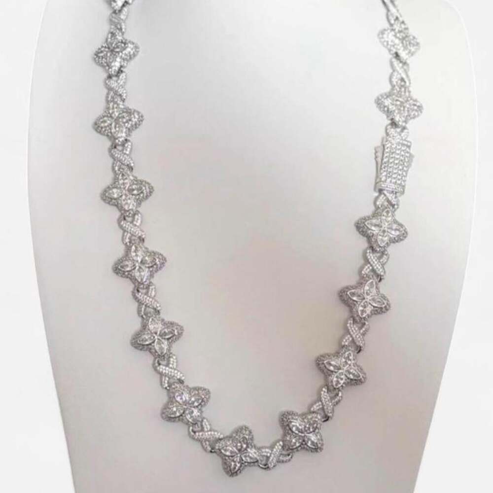 Men’s Silver Iced Out Clover Chain – 20 Inch
